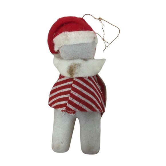 Vintage Felt Christmas Snowman Elf Ornament Red White Striped Retro kitchy 60s - Picture 2 of 3